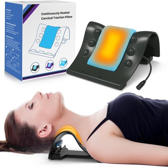 Cervical Traction Device - Heated Neck Stretcher for Instant‎ Neck Pain Relief - Picture 1 of 7